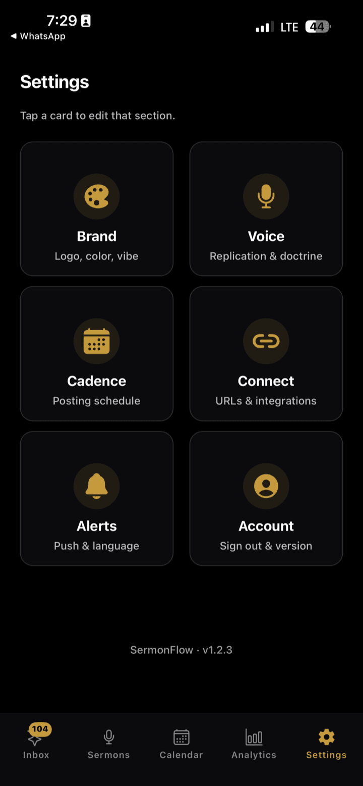 Settings — It learns your church.